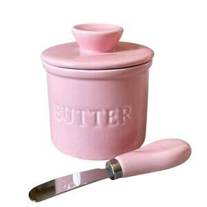 Zulay Kitchen Porcelain Butter Crock With Lid & Knife Pink French Butter Dish